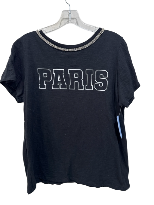 5a7 Cinq a Sept Size M Black & White Cotton Heathered Crystal Embellished Top Black & White / M