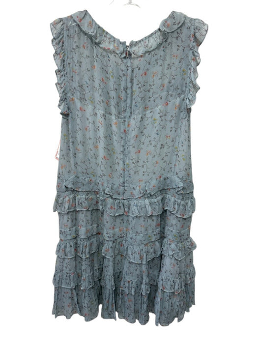 Rebecca Taylor Size M Blue & Multi Chiffon Floral Smocked Waist Ruffle Dress Blue & Multi / M