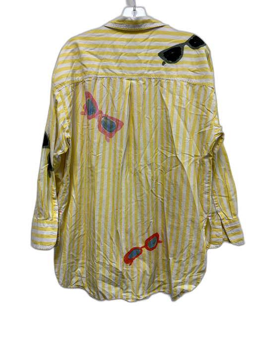 Maeve Size L White, Yellow & Multi Cotton Striped Long Sleeve Button up Top White, Yellow & Multi / L