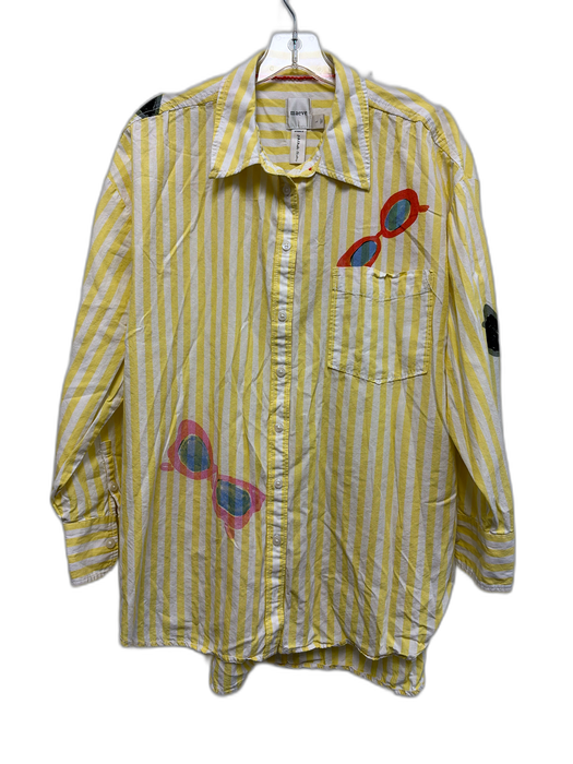 Maeve Size L White, Yellow & Multi Cotton Striped Long Sleeve Button up Top White, Yellow & Multi / L