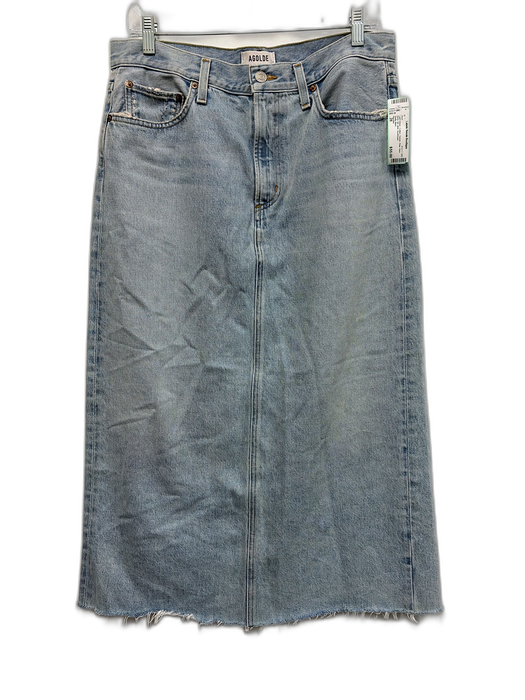 Agolde Size 28 Light Wash Cotton Denim Raw Hem Back Slit Midi Skirt Light Wash / 28