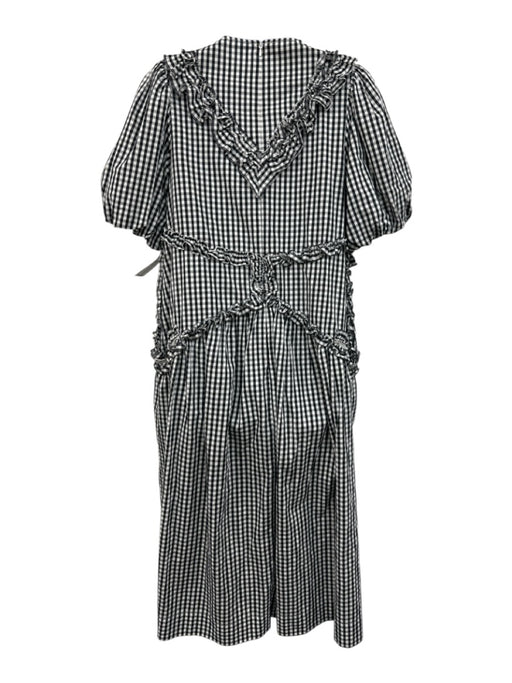 Simone Rocha Size 2 Black & White Cotton Short Puff Sleeve Gingham Ruffles Dress Black & White / 2