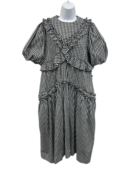Simone Rocha Size 2 Black & White Cotton Short Puff Sleeve Gingham Ruffles Dress Black & White / 2