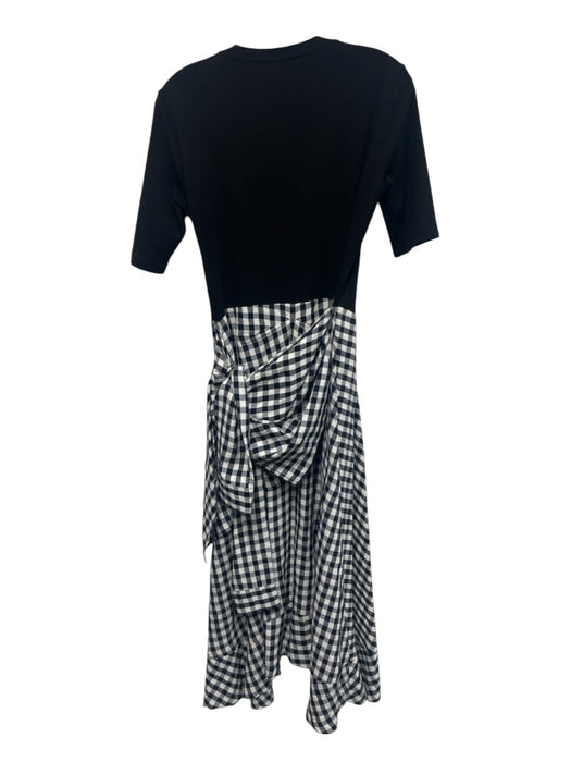 Maje Size 3 Black, Navy, White Viscose Blend Short Sleeve Gingham Dress Black, Navy, White / 3
