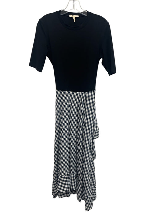 Maje Size 3 Black, Navy, White Viscose Blend Short Sleeve Gingham Dress Black, Navy, White / 3