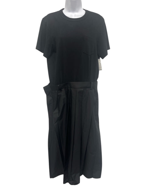 Sacai Size 3 Black Cotton Short Sleeve Patch Pocket Pleated Midi Dress Black / 3