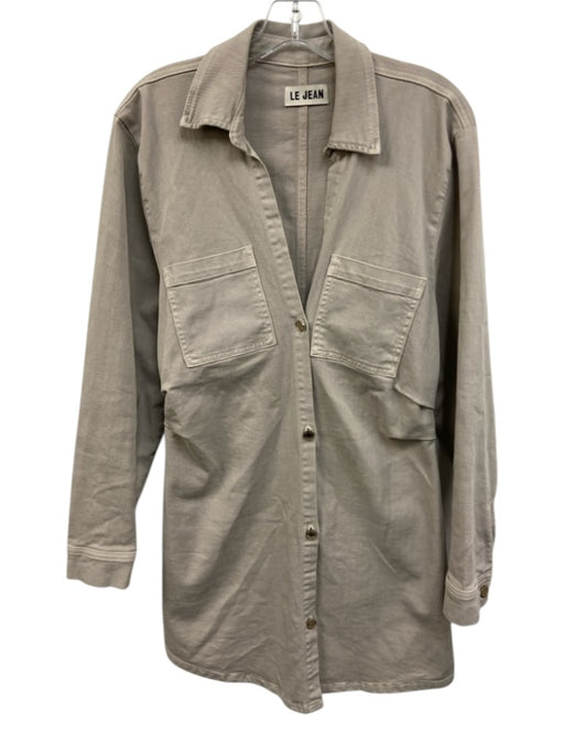 Le Jean Size Large Light Gray Cotton Denim Long Sleeve Button Front Collar Dress Light Gray / Large