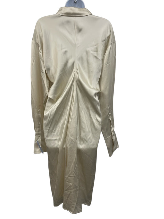 Toteme Size 40 Cream White Viscose Long Sleeve Satin Button Front Midi Dress Cream White / 40