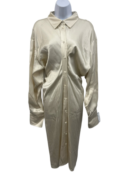 Toteme Size 40 Cream White Viscose Long Sleeve Satin Button Front Midi Dress Cream White / 40