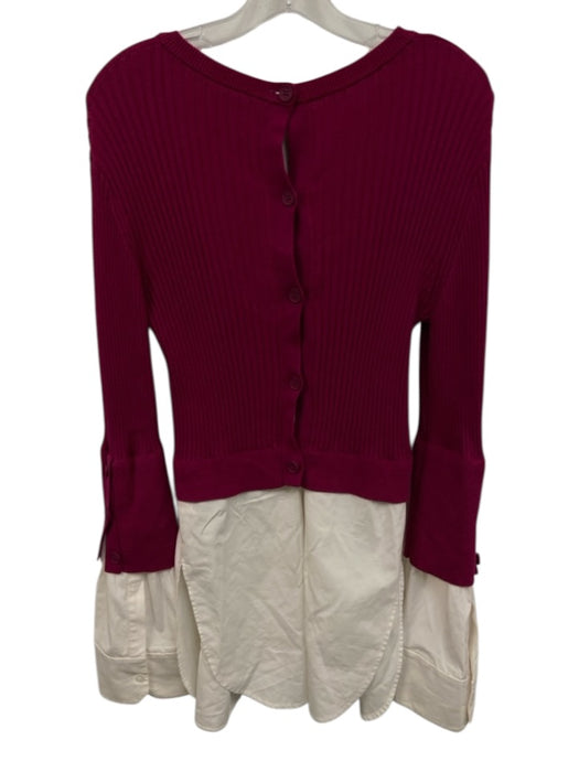 Kenzo Size Medium Magenta Pink & White Cotton Long Sleeve Ribbed Dress Magenta Pink & White / Medium