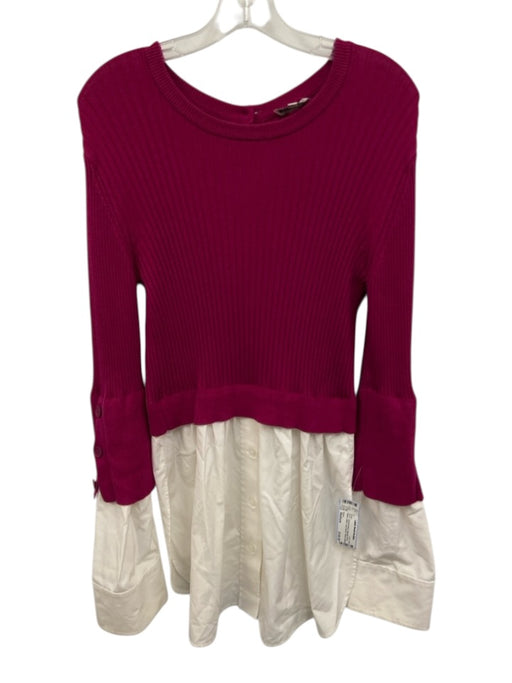 Kenzo Size Medium Magenta Pink & White Cotton Long Sleeve Ribbed Dress Magenta Pink & White / Medium