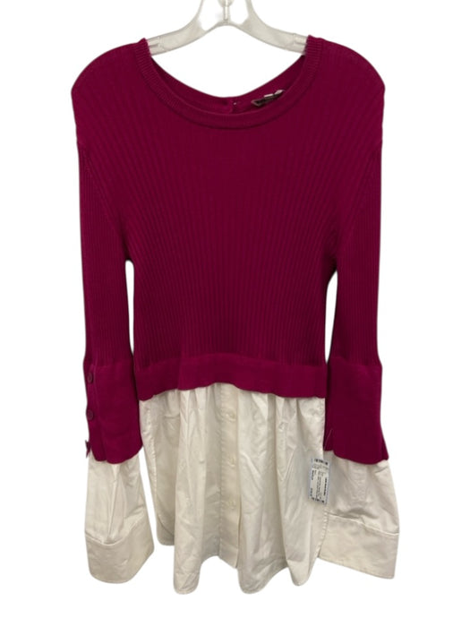 Kenzo Size Medium Magenta Pink & White Cotton Long Sleeve Ribbed Dress Magenta Pink & White / Medium