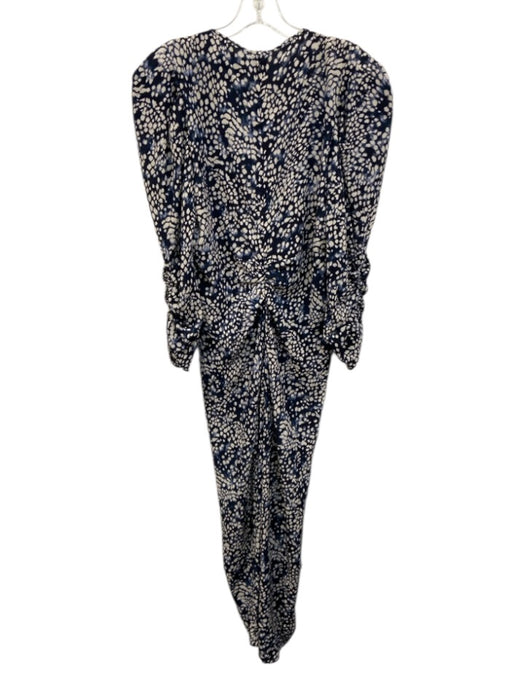 Isabel Marant Size 38 Navy, Black, White Silk Blend Long Sleeve Ruched Dress Navy, Black, White / 38