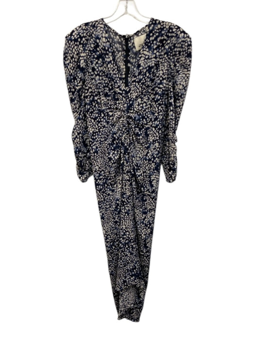 Isabel Marant Size 38 Navy, Black, White Silk Blend Long Sleeve Ruched Dress Navy, Black, White / 38