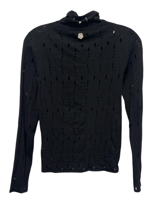 Kenzo Size Medium Black Viscose Blend Long Sleeve Open Knit Mock Neck Top Black / Medium