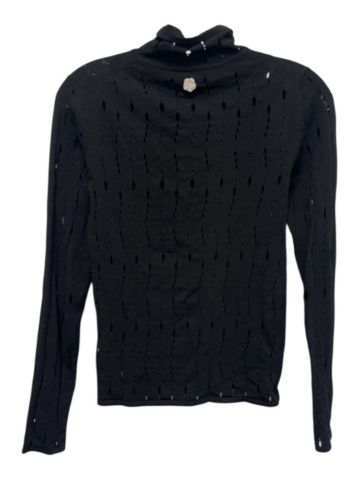 Kenzo Size Medium Black Viscose Blend Long Sleeve Open Knit Mock Neck Top Black / Medium