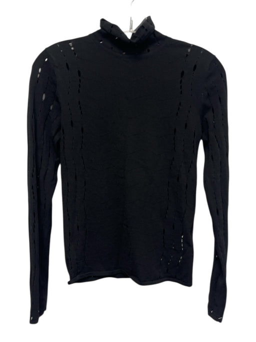 Kenzo Size Medium Black Viscose Blend Long Sleeve Open Knit Mock Neck Top Black / Medium