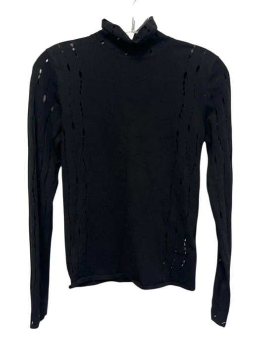 Kenzo Size Medium Black Viscose Blend Long Sleeve Open Knit Mock Neck Top Black / Medium