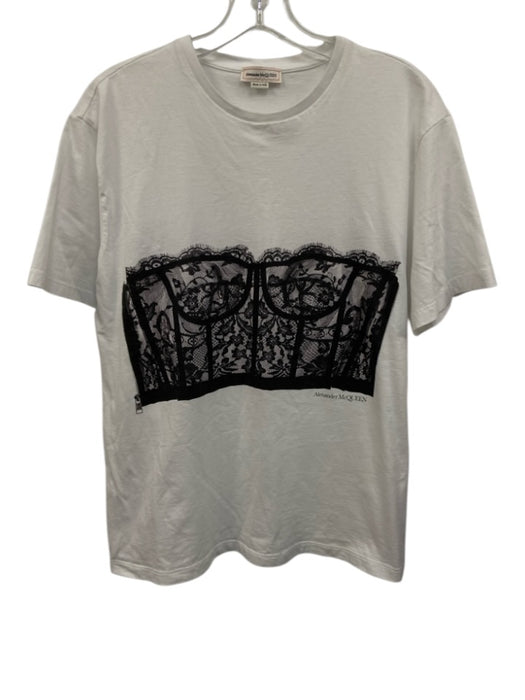 Alexander McQueen Size 42 White & Black Cotton Short Sleeve Graphic Tee Top White & Black / 42