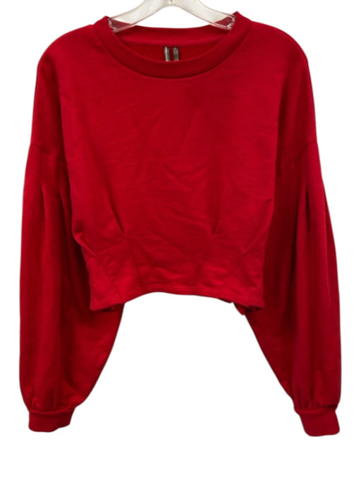 By Anthropologie Size Small Red Cotton Long Sleeve Pleated Cropped Sweater Red / Small