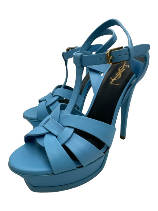 Saint Laurent Shoe Size 38 Blue Leather open toe Woven Ankle Buckle Pumps Blue / 38