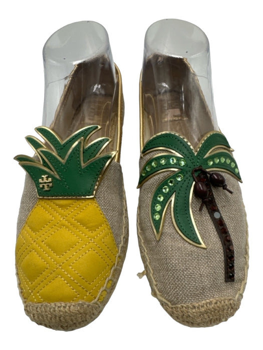 Tory Burch Shoe Size 8 Beige Yellow Green Suede & Raffia round toe Espadrille Beige Yellow Green / 8