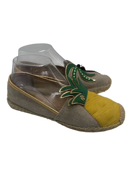 Tory Burch Shoe Size 8 Beige Yellow Green Suede & Raffia round toe Espadrille Beige Yellow Green / 8