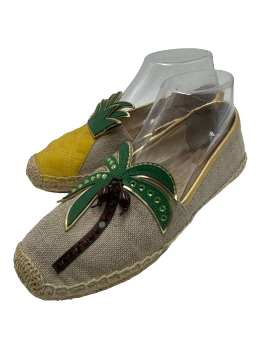 Tory Burch Shoe Size 8 Beige Yellow Green Suede & Raffia round toe Espadrille Beige Yellow Green / 8