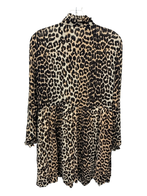 Ganni Size 38 Beige, Brown, Black Viscose Cheetah Print Long Sleeve V Neck Dress Beige, Brown, Black / 38