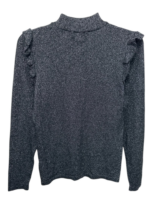 Massimo Dutti Size S Black & Silver Metallic Thread Long Sleeve Ribbed Top Black & Silver / S