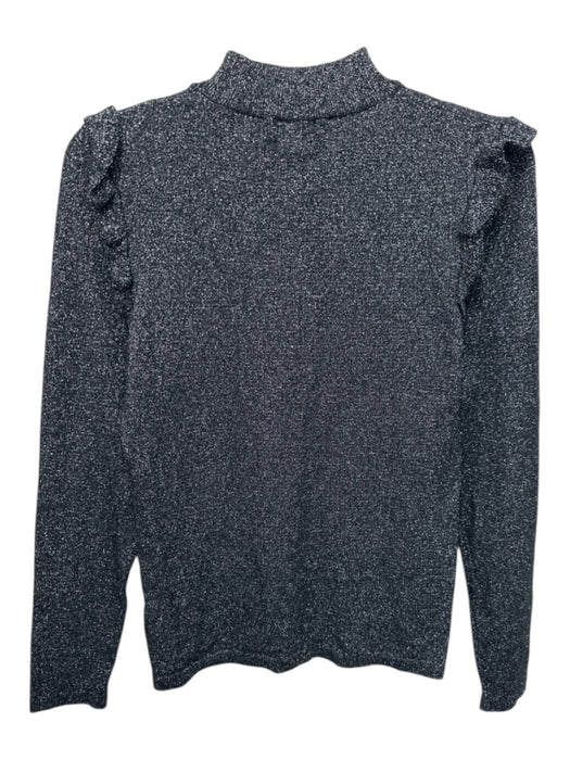 Massimo Dutti Size S Black & Silver Metallic Thread Long Sleeve Ribbed Top Black & Silver / S