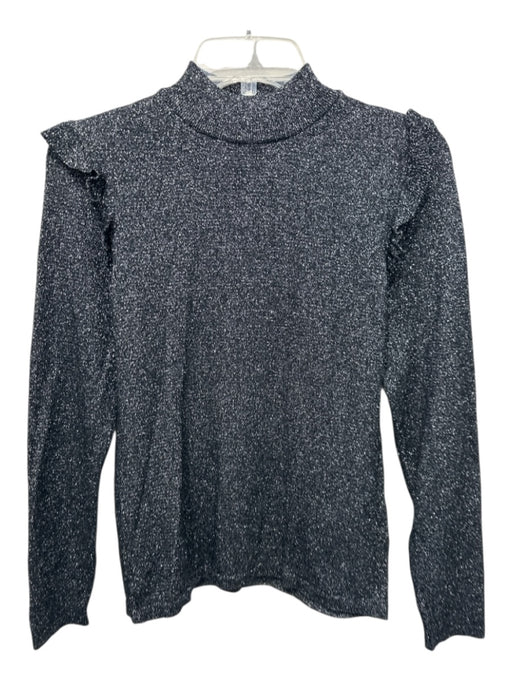 Massimo Dutti Size S Black & Silver Metallic Thread Long Sleeve Ribbed Top Black & Silver / S