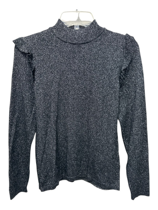 Massimo Dutti Size S Black & Silver Metallic Thread Long Sleeve Ribbed Top Black & Silver / S