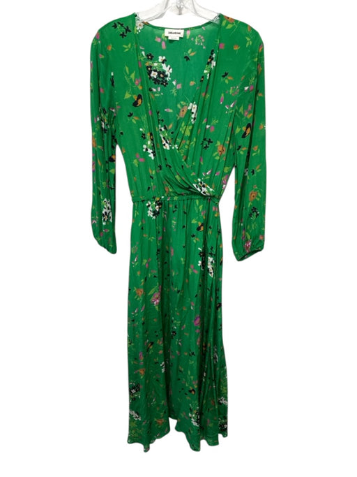 Zadig & Voltaire Size XS Green & Multi Silk Flowers Surplice Maxi Dress Green & Multi / XS