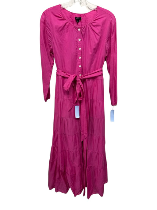 J. Crew Size S Fuchsia Pink Cotton Pockets Quarter Button Sash Maxi Dress Fuchsia Pink / S