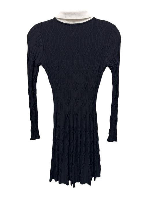 Sandro Size 2 Black & White Viscose Blend Knit Contrast Collar Long Sleeve Dress Black & White / 2