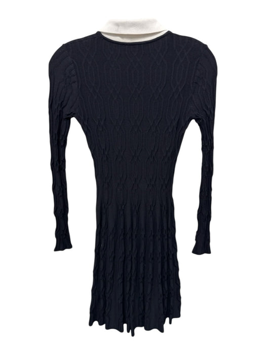 Sandro Size 2 Black & White Viscose Blend Knit Contrast Collar Long Sleeve Dress Black & White / 2