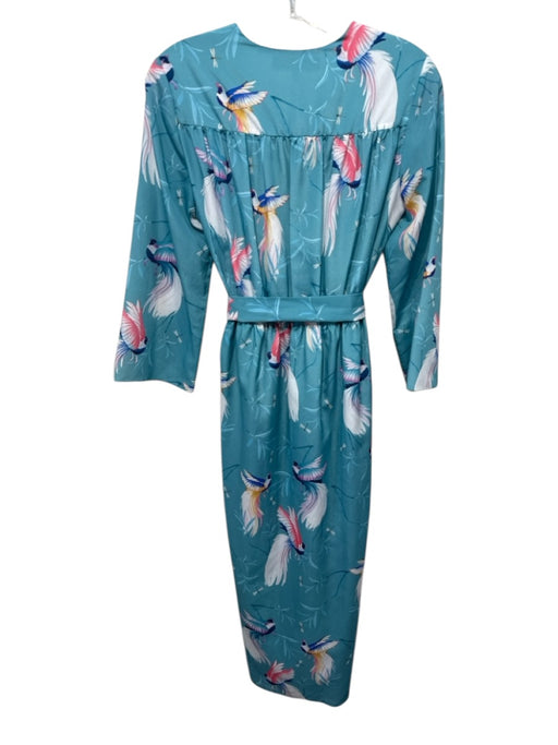 Borgo De Nor Size 8 Blue, White, Pink Polyester Wrap Birds Surplice Midi Dress Blue, White, Pink / 8