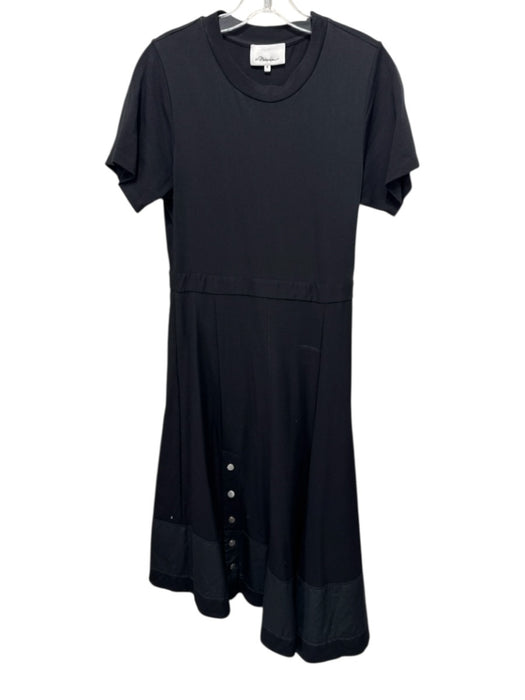 3.1 Phillip Lim Size 4 Black Cotton & Wool asymmetric buttons Crew Neck Dress Black / 4