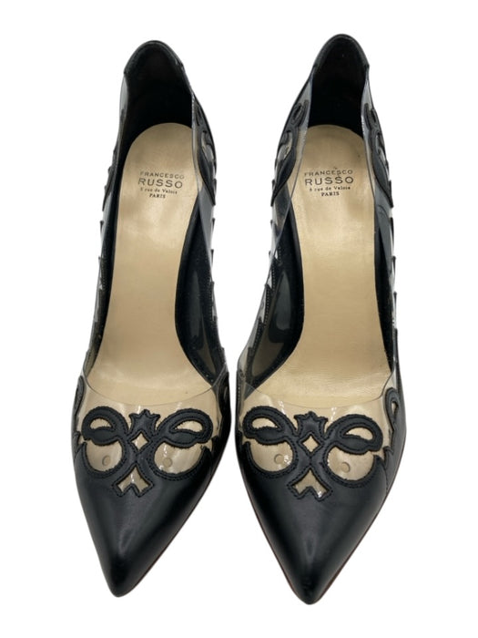 Francesco Russo Shoe Size 37.5 Black & Clear Leather PVC Western Stiletto Pumps Black & Clear / 37.5