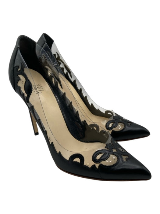 Francesco Russo Shoe Size 37.5 Black & Clear Leather PVC Western Stiletto Pumps Black & Clear / 37.5