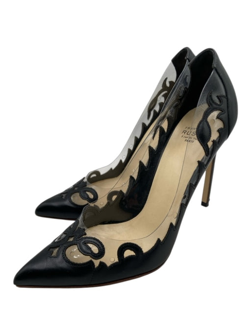 Francesco Russo Shoe Size 37.5 Black & Clear Leather PVC Western Stiletto Pumps Black & Clear / 37.5