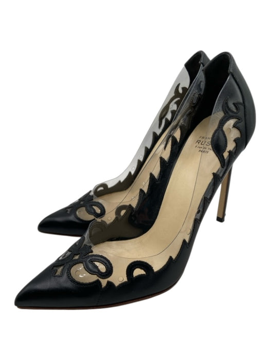 Francesco Russo Shoe Size 37.5 Black & Clear Leather PVC Western Stiletto Pumps Black & Clear / 37.5