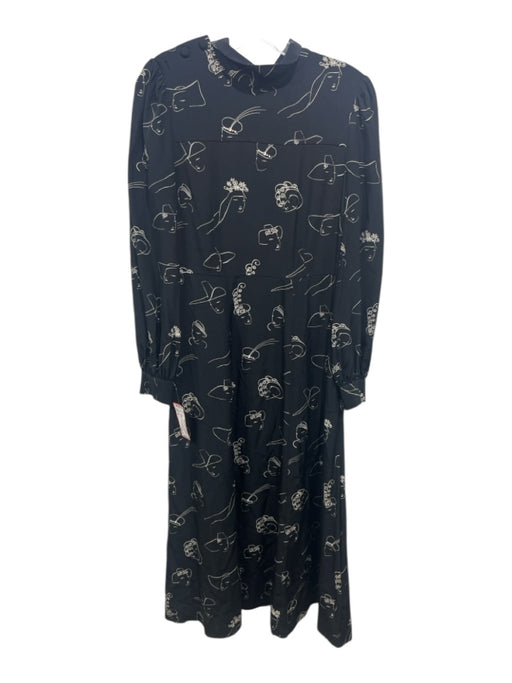 Co Size M Black & White Silk faces Long Sleeve Tie Neck Buttons Dress Black & White / M