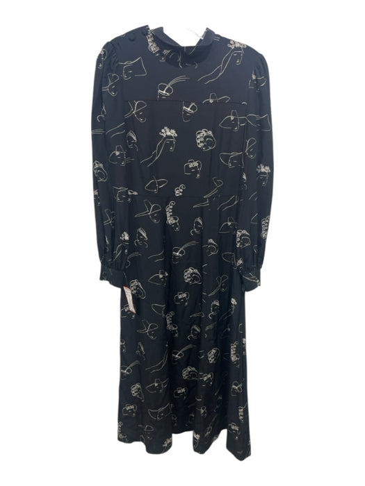 Co Size M Black & White Silk faces Long Sleeve Tie Neck Buttons Dress Black & White / M