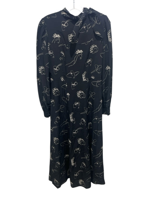 Co Size M Black & White Silk faces Long Sleeve Tie Neck Buttons Dress Black & White / M