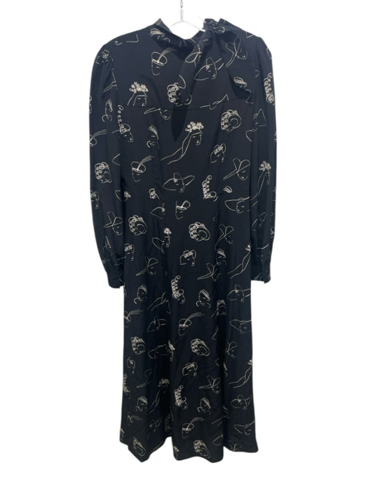 Co Size M Black & White Silk faces Long Sleeve Tie Neck Buttons Dress Black & White / M