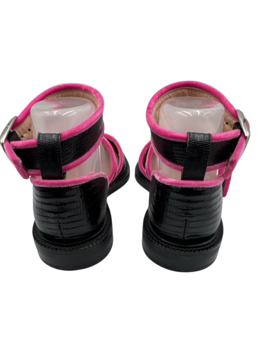 Inch 2 Shoe Size 38 Black & Pink Silver Buckle Lizard Embossed Flat Shoes Black & Pink / 38