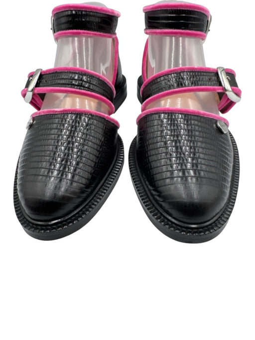 Inch 2 Shoe Size 38 Black & Pink Silver Buckle Lizard Embossed Flat Shoes Black & Pink / 38
