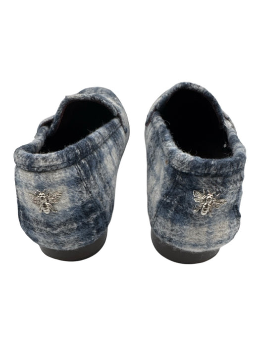Bougeotte Blue & Cream Wool Leather Insole Plaid Loafer Shoes Blue & Cream